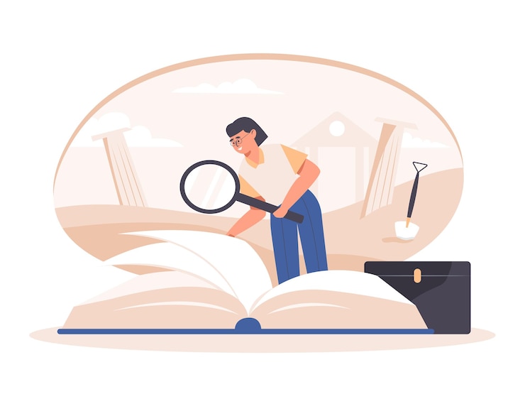 Бесплатный Вектор археологи искали различные древние книги.
