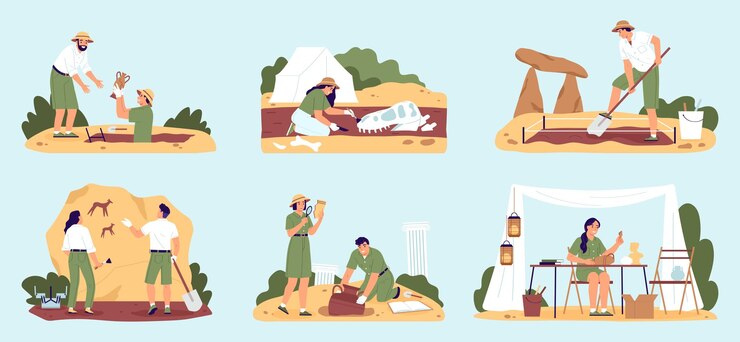 Free Vector archaeology color set with history symbols flat isolated vector illustration