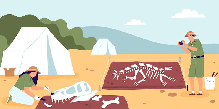 Free Vector archaeology and geology background with dinosaur symbols flat vector illustration