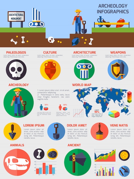 Archeological Infographics with Elements of Ancient Artefacts Free Vector Download