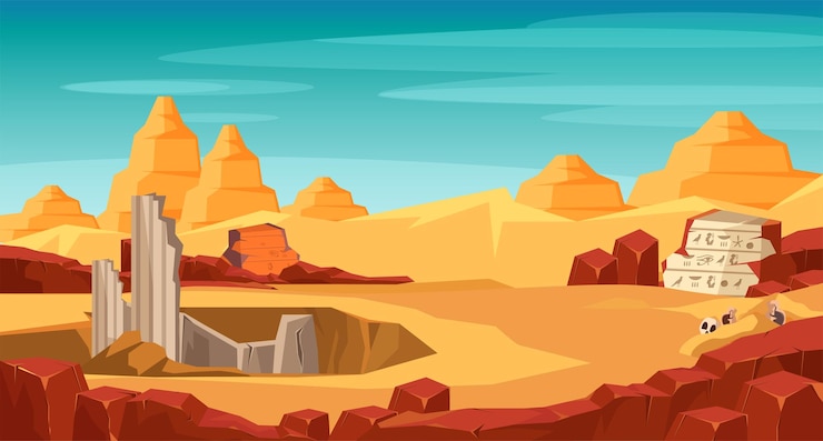 Free Vector archeology illustration archaeological site digging hole in desert history science expedition treasure hunting ancient architecture building and hieroglyphics on stone exploring