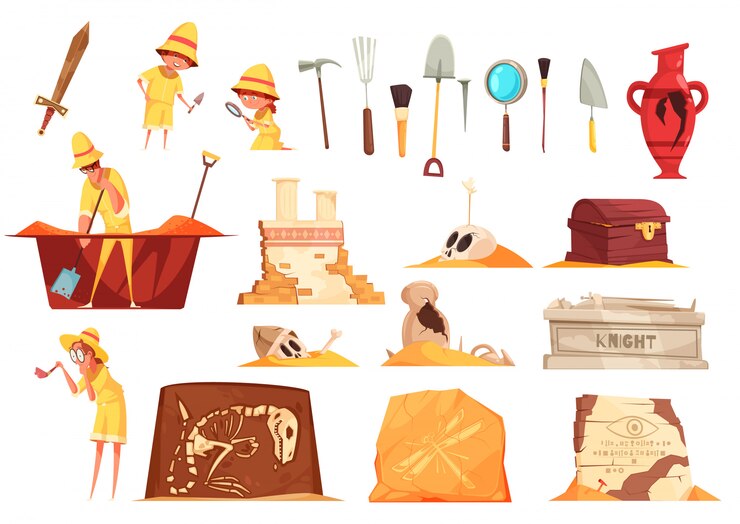 Free Vector archeology set of icons with explorers