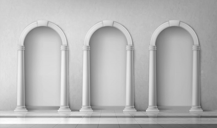 Free Vector arches with columns in wall, gates with pillars