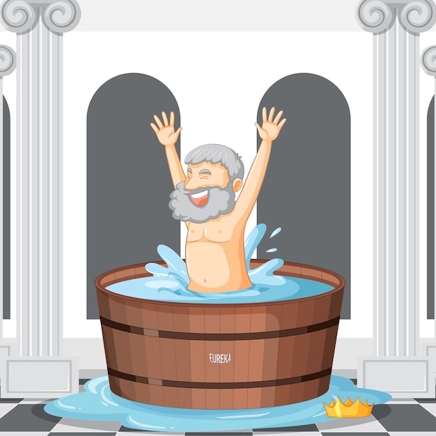 Free vector archimedes in bathtub cartoon