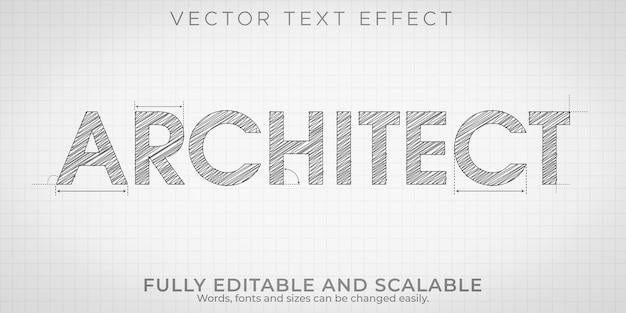 Architect drawing text effect, editable engineering and architectural text style