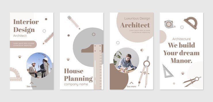 Бесплатный Вектор дизайн шаблонов историй instagram architect