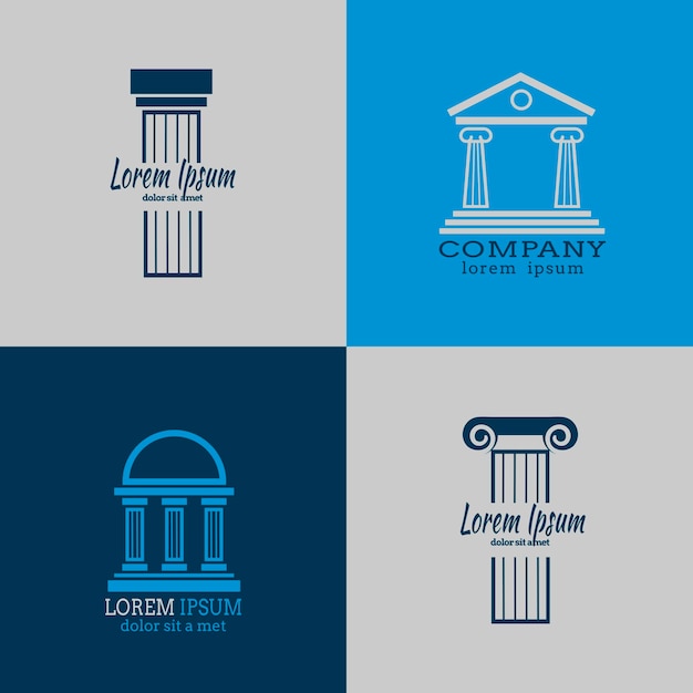 Архитектурные шаблоны логотипов с колоннами. Архитектура колонны, римская колонна, иллюстрация логотипа бизнеса античной колонны