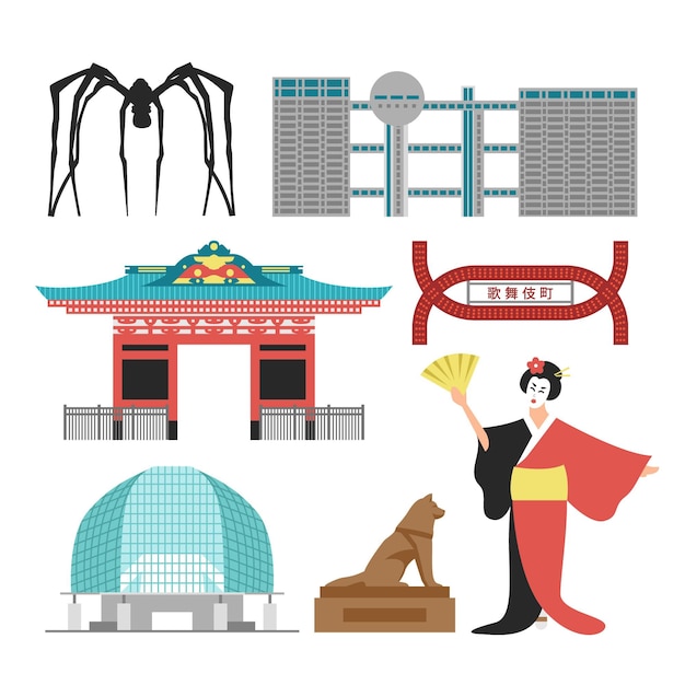 Free vector architectural sightseeing spots in tokyo