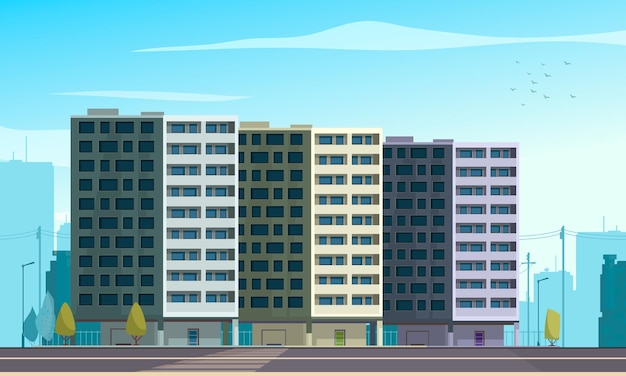현대 도시 주거 주택 아파트 블록 3 콘크리트 다층 건물 그림의 건축 스타일 진화 이미지