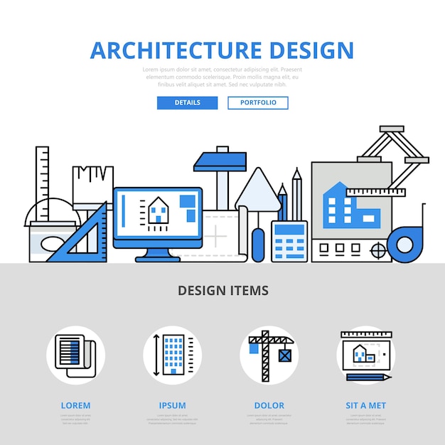 Free vector architecture design concept flat line style. printed material