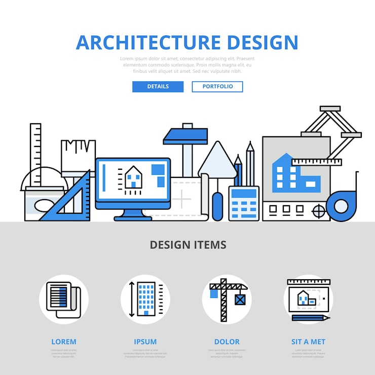 Free Vector architecture design concept flat line style. printed material
