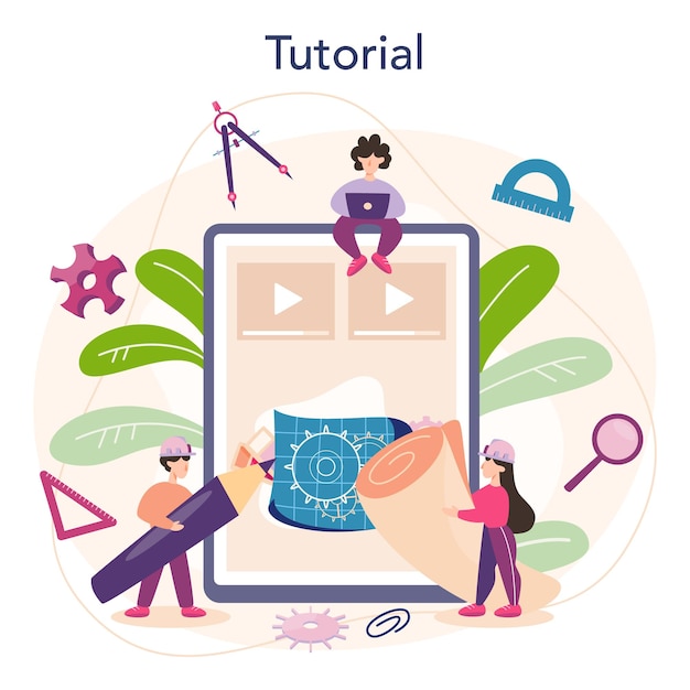 Архитектурный онлайн-сервис или платформа идея строительного проекта и строительных работ бизнес строительной компании онлайн-учебник плоская векторная иллюстрация