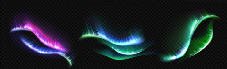 Free Vector arctic aurora borealis, polar lights, northern natural phenomena isolated on dark