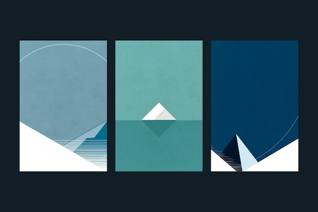 Free vector arctic landscape  retro color minimal poster style set