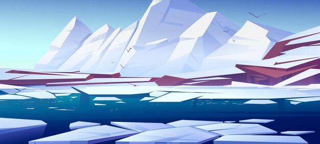 Arctic landscape with snow, mountains and ice