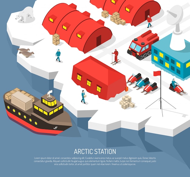 Free vector arctic polar station isometric