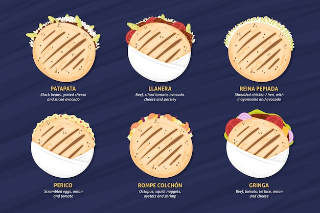 Free vector arepas hand drawn illustration collection