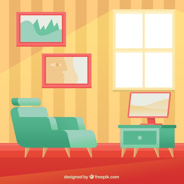 Кресло и телевизор в интерьере дома