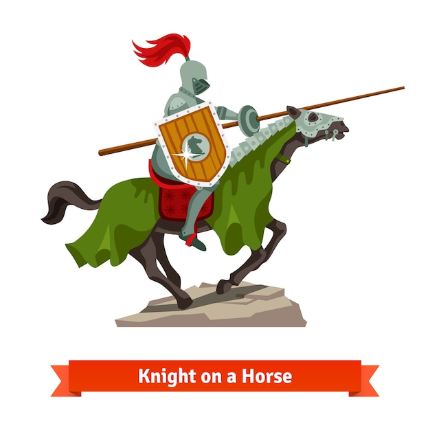 Free vector armoured medieval knight riding on a horse