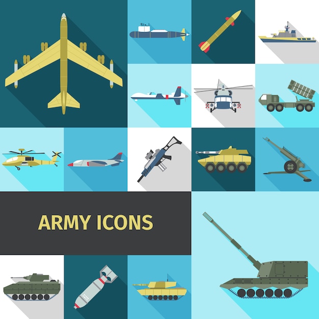 Free vector army icons flat