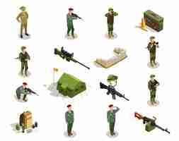 Free vector army military isometric elements set