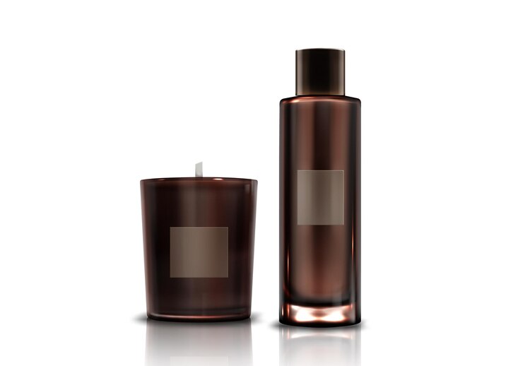 Free Vector aromatic cylinder candle and perfume in bottle