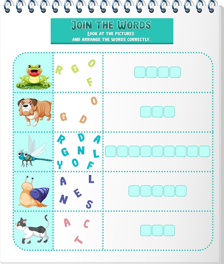 Free Vector arrange the letters in order with pictures