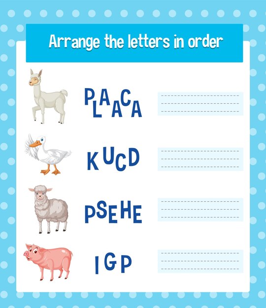 Arrange the letters in order on worksheet
