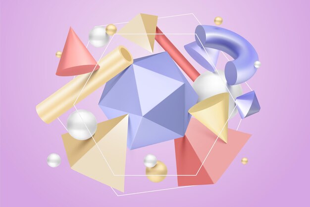 Arrangement of antigravity geometric shapes 3d effect