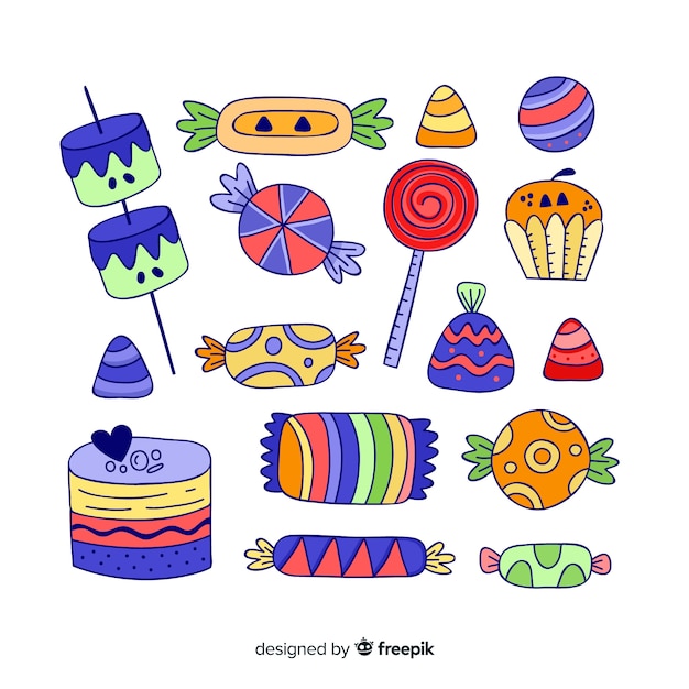 Free vector arrangement of candy collection for halloween