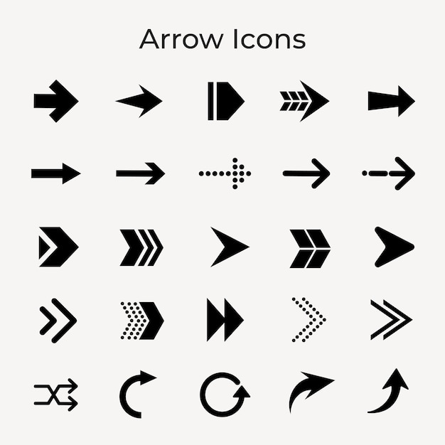 Arrow icon, black business sticker, direction symbol vector set