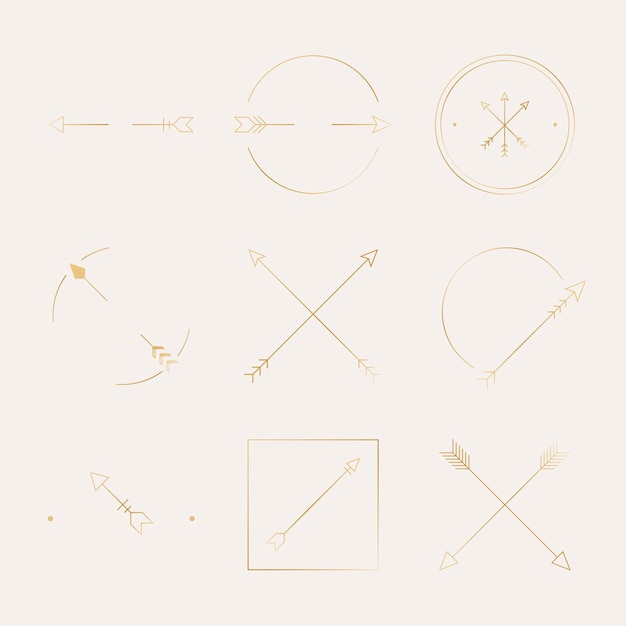 Arrow logo element, minimal gold vector design set