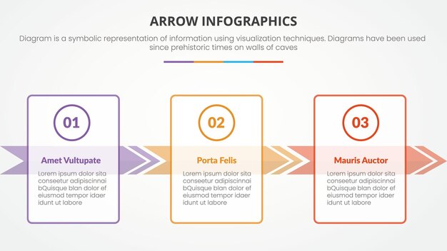 Arrow shape infographic concept with square shape box for slide presentation with 3 point list