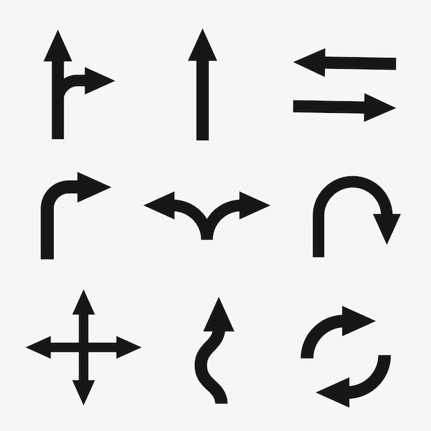 Free vector arrow sticker, traffic road sign vector in black flat design set