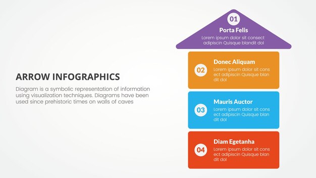 arrow style infographic slide presentation template with modern flat style color with 4 arrow on right side vertical