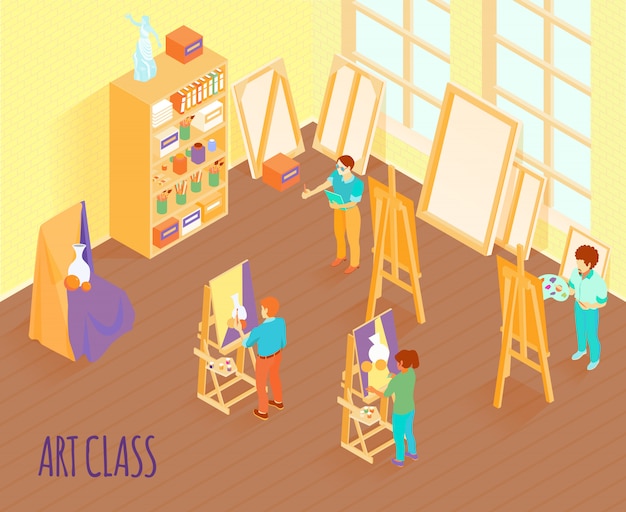 Free vector art class isometric illustration