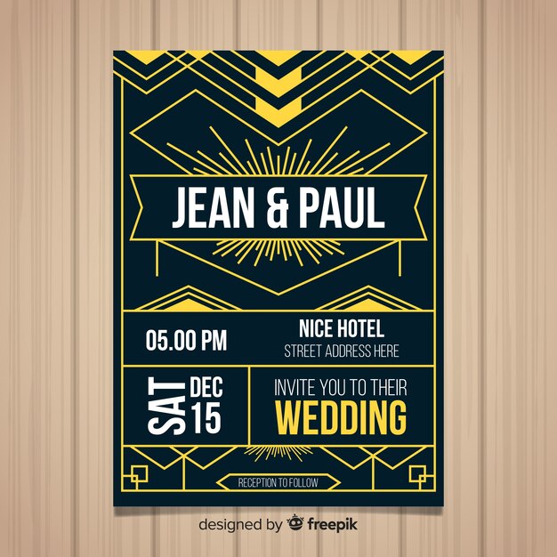 Art deco design wedding invitation template