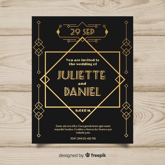 Free vector art deco design wedding template