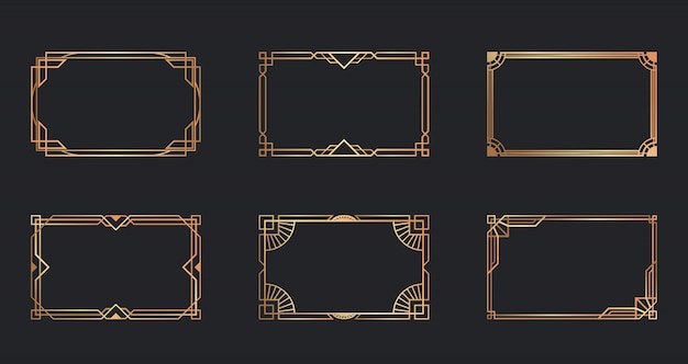 Free vector art deco golden frames set