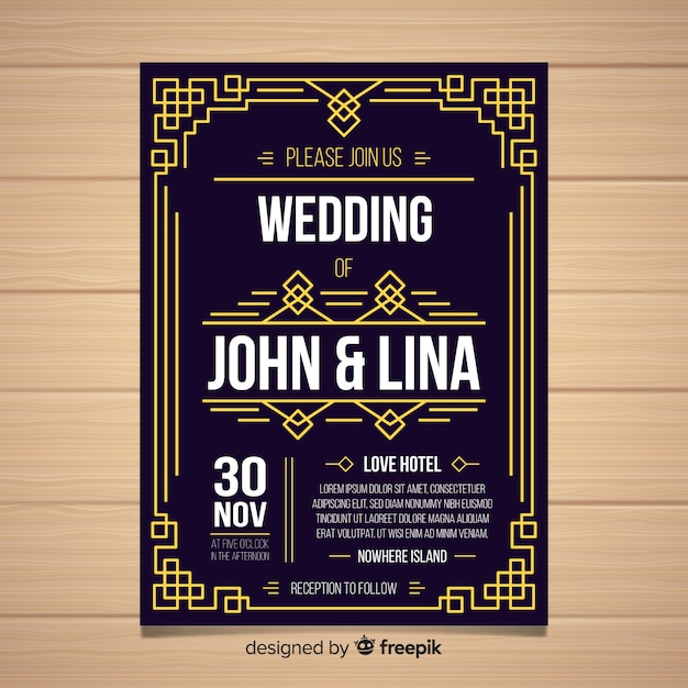Art deco style wedding invitation template