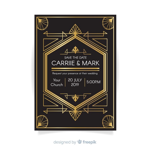 Art deco style wedding invitation template