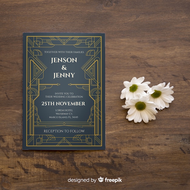 Free vector art deco wedding invitation