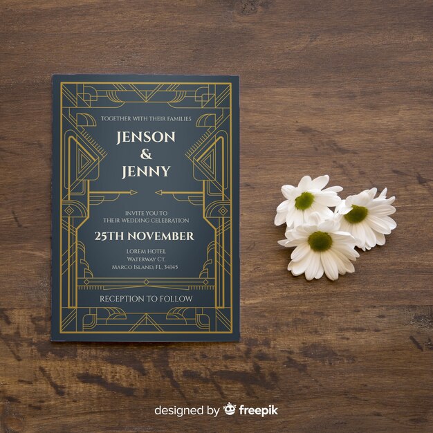 art deco wedding invitation