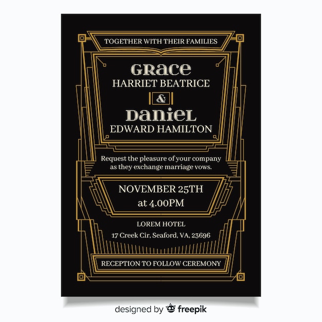 Art deco wedding invitation