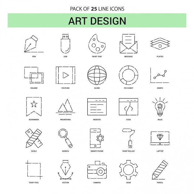 예술과 디자인 라인 아이콘 세트-25 점선 윤곽선 스타일