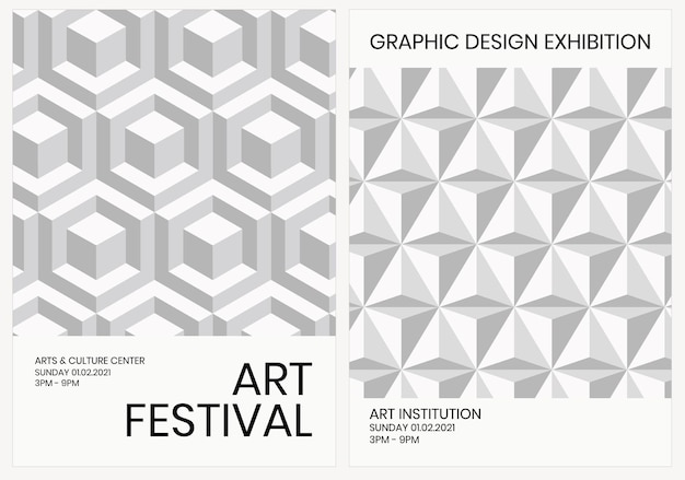 美術展幾何学テンプレートベクトル広告ポスター幾何学モダンスタイルデュアルセット