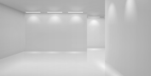 Художественная галерея пустая комната с белыми стенами и лампами
