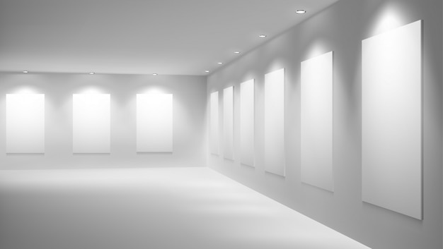 Art gallery or museum with empty exhibition hall vector interior