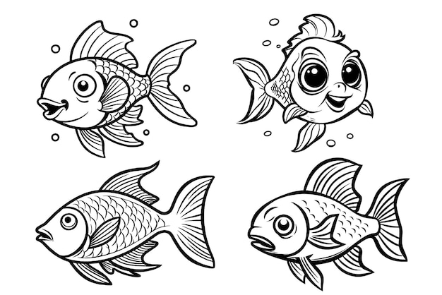 Free vector art line of dfish for a toddlers coloring book