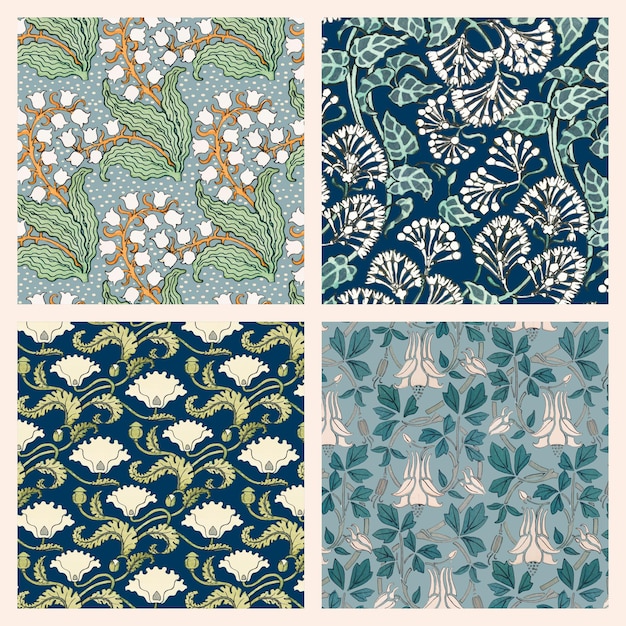 Free vector art nouveau flower vector pattern collection design resource